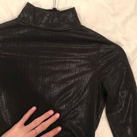 Revolve Motel Emmet Shiny Black Long Sleeve Dress - Picture 4 of 7